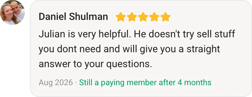 Daniel Shulman, AI Profit Boardroom member review (5 stars, paying member for 4 months): Julian is very helpful. He doesn't try sell stuff you dont need and will give you a straight answer to your questions.