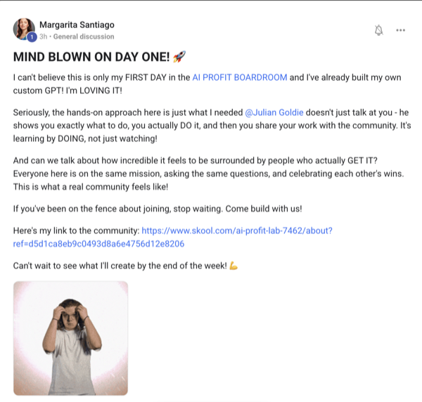 Screenshot of a real review from Margarita Santiago, an AI Profit Boardroom member
